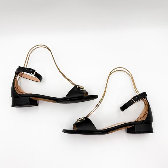 Gucci Horsebit Black Leather Sandals Low Heel Size 37.5, 7.5 - Picture 6 of 15